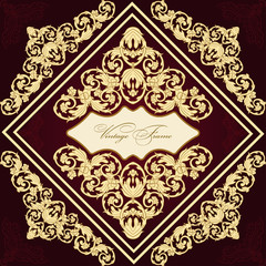 Vintage  luxury greeting card. Vector ornate gold border. Template for design.