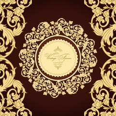 Vintage  luxury greeting card. Vector ornate gold border. Template for design.
