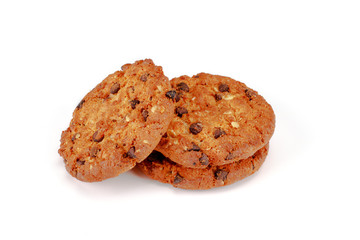 Chocolate chip cookies isolated on white background