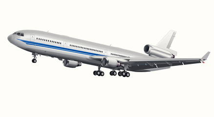 Passagierflugzeug mit Fahrwerk, freigestellt