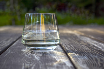 Glass of water  on wood background