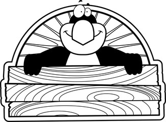 Cartoon Penguin Wood Sign