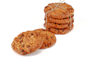 Chocolate chip cookies isolated on white background