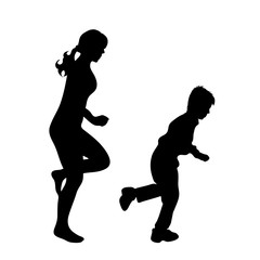 Vector silhouette of family on white background.
