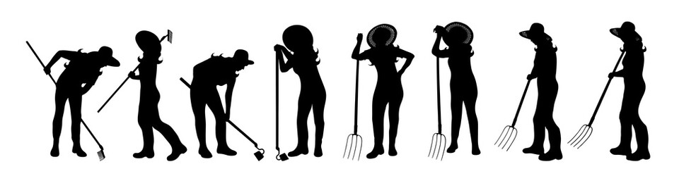 Vector silhouette of woman on white background.