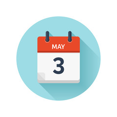 May 3. Vector flat daily calendar icon. Date and time, day, month 2018. Holiday. Season.