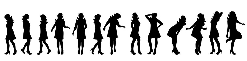 Vector silhouette of woman on white background.