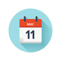 May 11. Vector flat daily calendar icon. Date and time, day, month 2018. Holiday. Season.