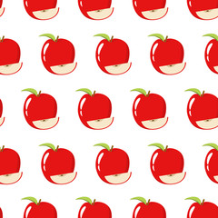 Seamless pattern with fresh and natural red ripe apples and a segment. A design concept for a print and packing paper, fabric and as a background for the website or a mobile application.