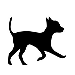 Vector silhouette of dog on white background.