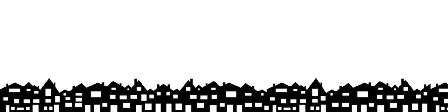 Vector silhouette of city on white background.