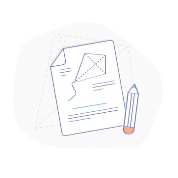 Product Development, Idea Visualization flat line illustration. A sheet of paper with drawing of a kite, as a symbol of New Idea or Product Planning. Vector element for web and mobile design.
