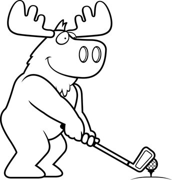 Cartoon Moose Golfing