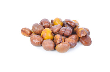 Roasted whole peeled chestnut on white background