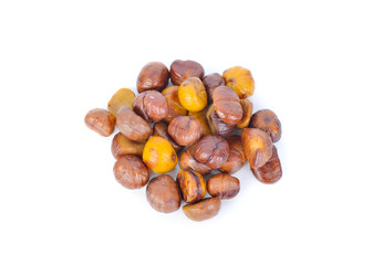Roasted whole peeled chestnut on white background