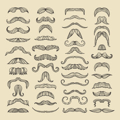 Mustache of men. Hand drawn pictures with funny hairstyle