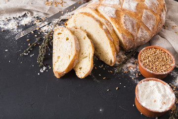 Bakery concept. Plenty of sliced bread background