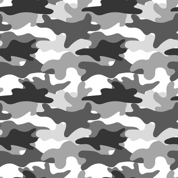 Black and white camouflage. Masking camo. Classic clothing print. Vector seamless pattern.