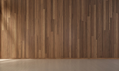 The interior design of empty living room and wood wall texture background / 3d rendering new scene