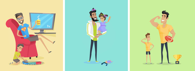 Set of Fatherhood Theme Concept illustrations.