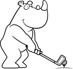 Cartoon Rhinoceros Golfing