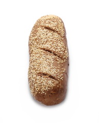 Loaf of whole wheat bread without additives isolated on white background