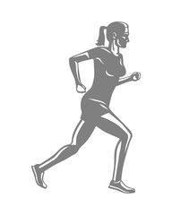 Silhouette of Sportive Running Woman on White
