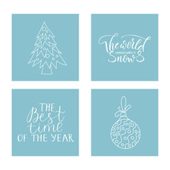 Vector Christmas card set with illustrations and hand lettering quotes.