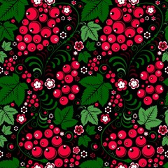 Khokhloma seamless pattern in slavic folk style with berries