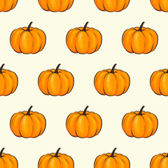 Pumpkin isolated seamless wallpaper pattern wrap cartoon style. Vector illustration on Autumn and Celebration for Thanksgiving for your projects