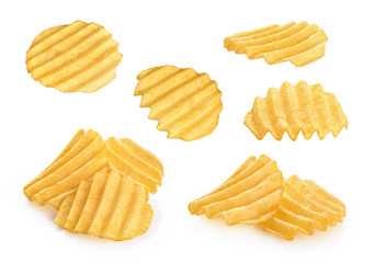 Potato chips isolated on a white background.