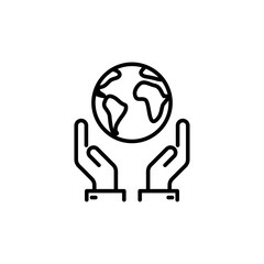 thin line save world, earth in hands icon