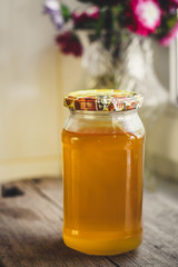 aromatic and fresh honey in a jar