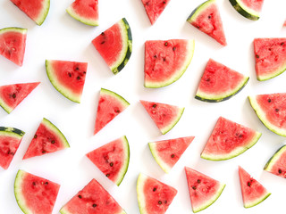 Pattern of watermelon lobules. Fresh sliced watermelon isolated on a white background.	