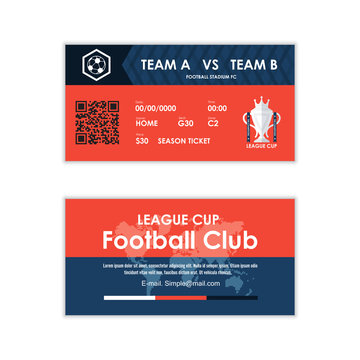 Football, Soccer ticket card element orange and dark blue modern flat graphic design. Vector illustration.