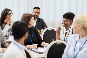 happy business team at international conference