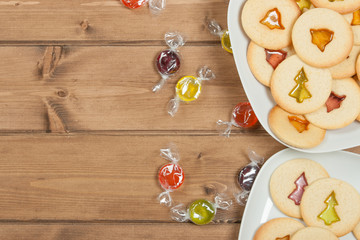 Home Baked Crystal Cookies On White Plates.