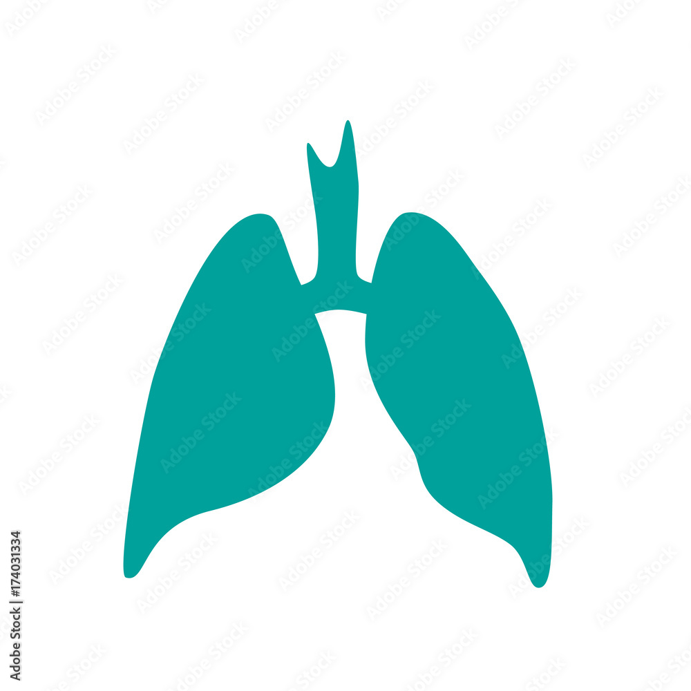 Sticker Vector silhouette medical illustration of human body organ - lungs with trachea. Logo template for clinic, hospital. Symbol for asthma, tuberculosis, pneumonia. Health care of respiratory system.