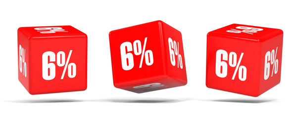 Six percent off. Discount 6 %. Red cubes.