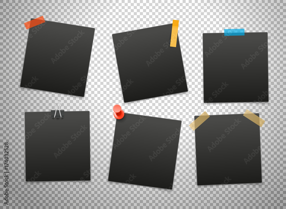 Poster black frames isolated on transparent background. vector mockup
