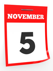 November 5. Calendar on white background.