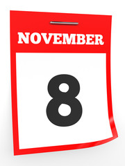 November 8. Calendar on white background.