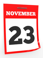 November 23. Calendar on white background.
