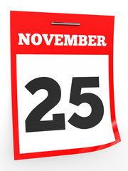 November 25. Calendar on white background.