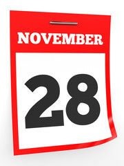 Fototapeta premium November 28. Calendar on white background.