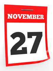 November 27. Calendar on white background.
