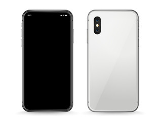 Modern smartphone vector mockup. Front and back view