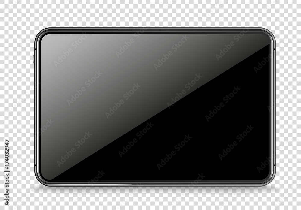 Poster Modern tablet device vector mockup isolated on transparent. Place any content into the screen