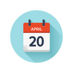 April 20. Vector flat daily calendar icon. Date and time, day, month 2018. Holiday. Season.