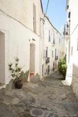 Fototapeta na wymiar White alley in slope in Cadaques, Spain